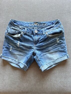 Almost Famous Light Blue Distressed Denim Shorts - Women's Casual Summer Shorts